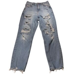 American Eagle Outfitters Curvy Mom Jean Light Wash Distressed Size 4